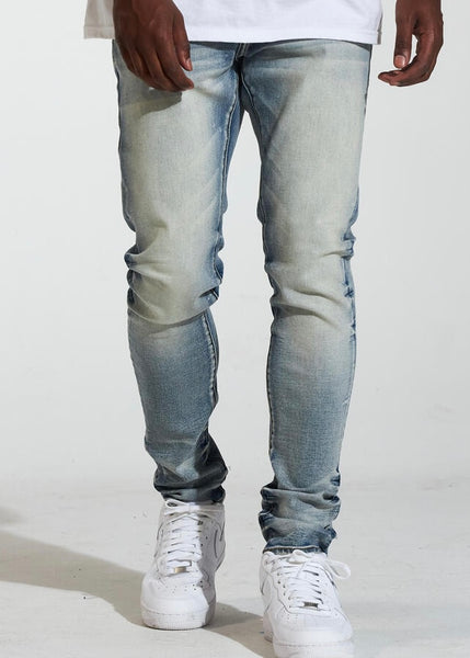 Tokyo slim denim shirt with two flap pockets. Stone wash