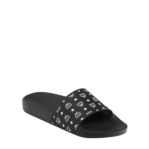 MCM Women s Monogram Print Rubber Slides Black Era