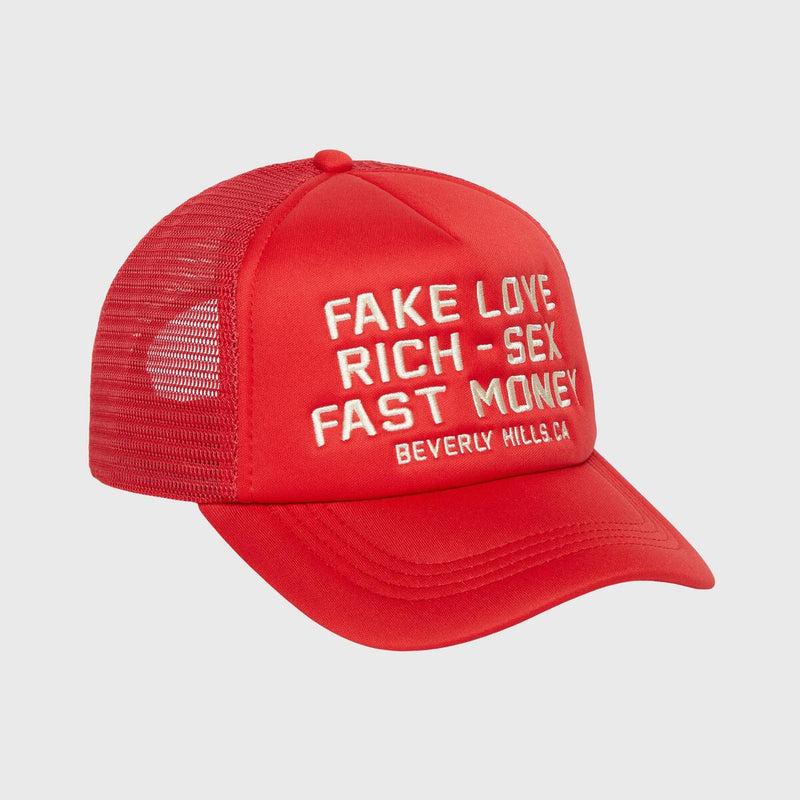 Homme Femme Fake Love Trucker Hat In Red