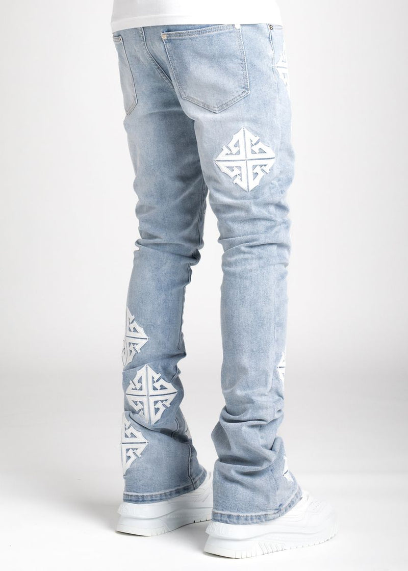 Guapi Aqua Blue Icon Stacked Jeans