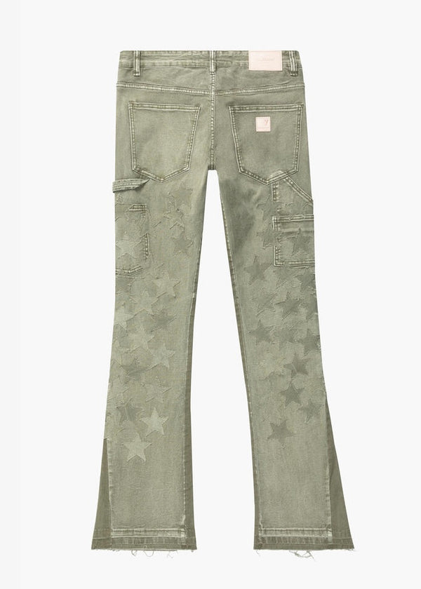 Valabasas “V-Star” Olive Green Stacked Flare Jeans