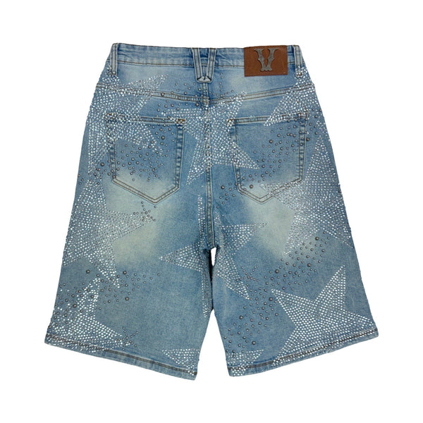 Vicious “Stars” Stones Indigo Blue Shorts