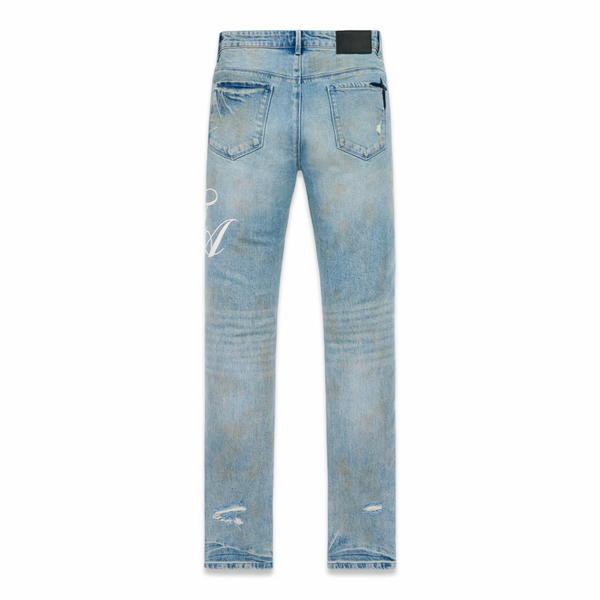 メンズ valabasas BLUE stacked Damage denim