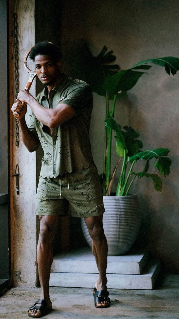 TRNCHS “Eisaba” Olive Button Up Short Set