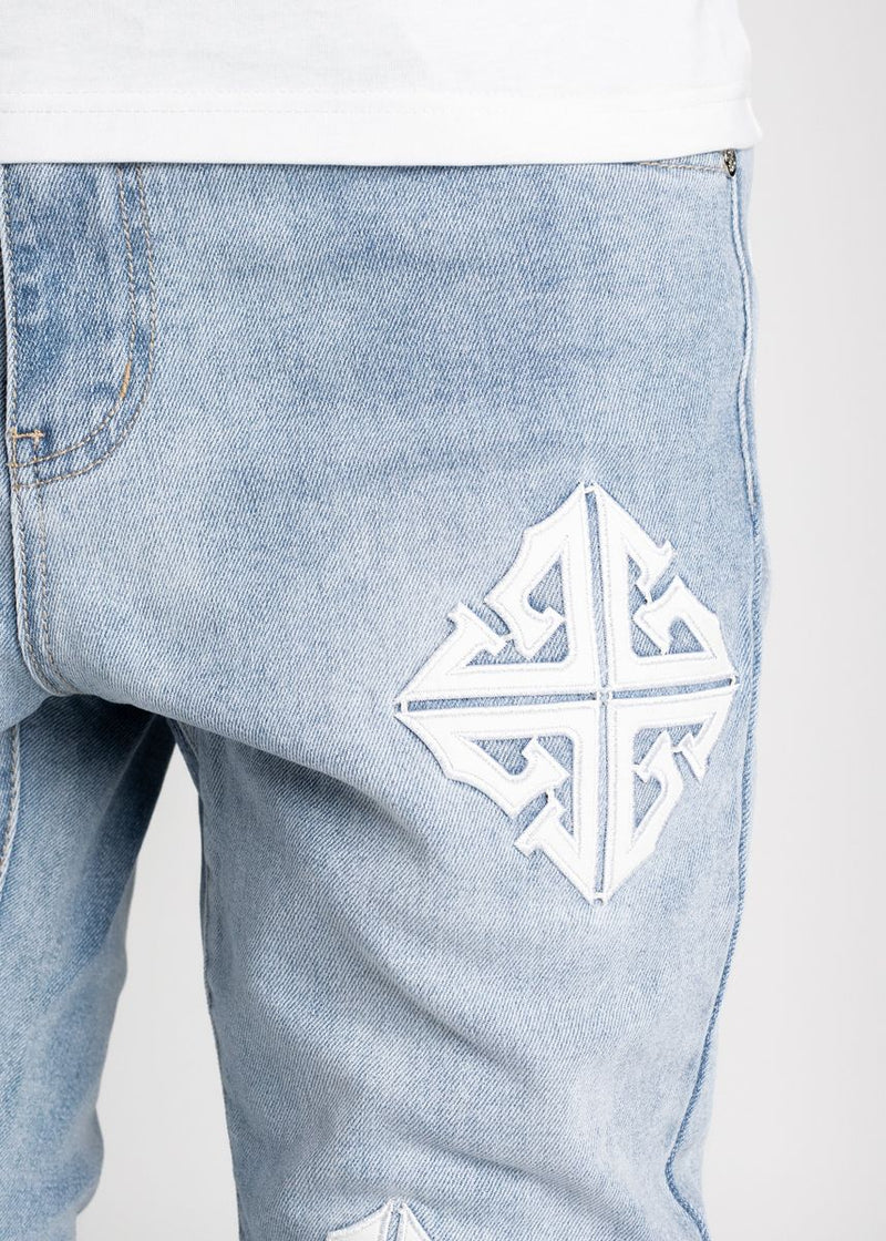 Guapi Aqua Blue Icon Stacked Jeans