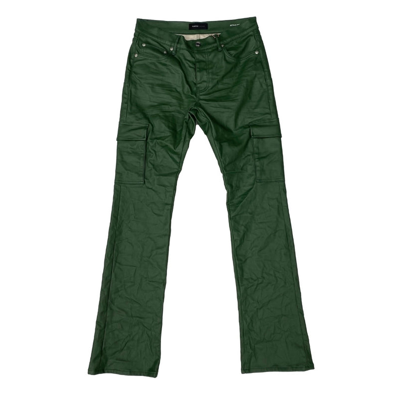 Purple Brand Patent Film Cargo Flare Green Pants