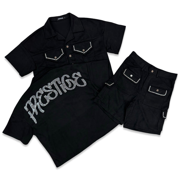 Prestige Black Rhinestone Short Set