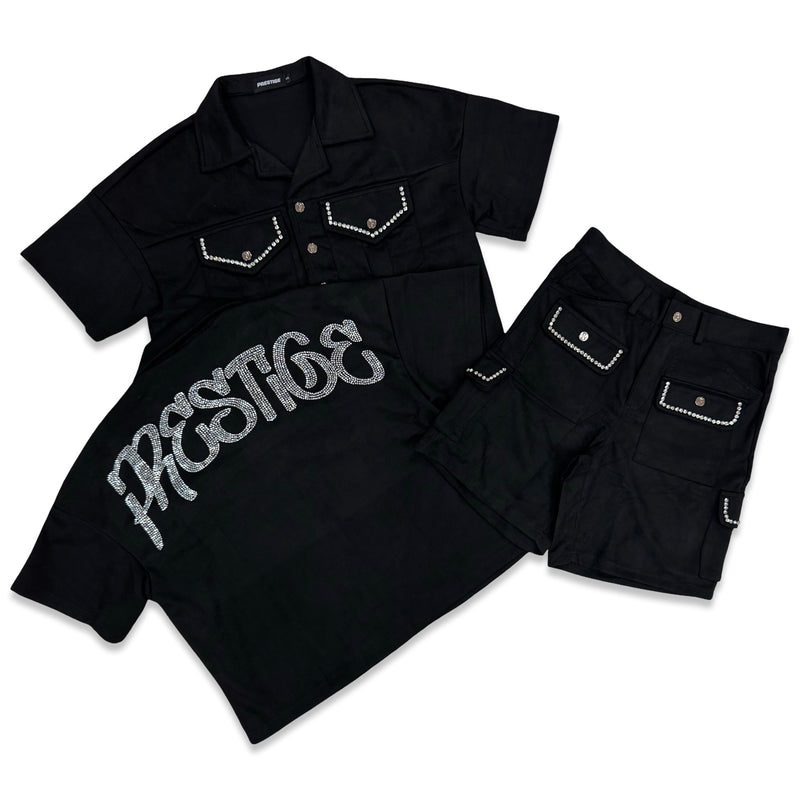 Prestige Black Rhinestone Short Set