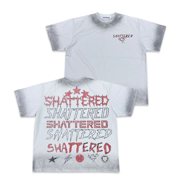 Shattered Hearts Repeat Light Grey Tee