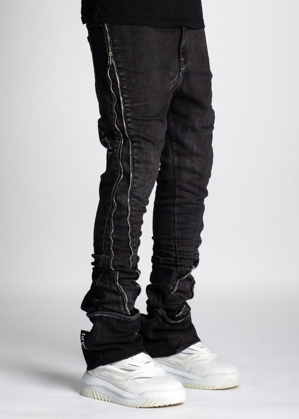 Guapi Iron Grey Zipper Stacked Jeans