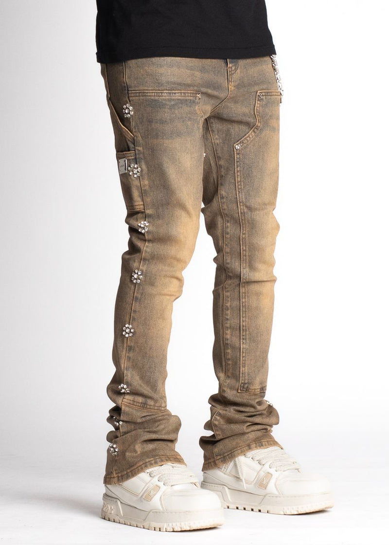 Guapi Copper Embellished Stacked Jeans