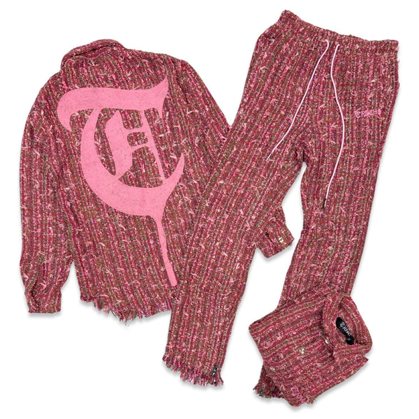TRNCHS Lightweight Knit Pink Button Up Set