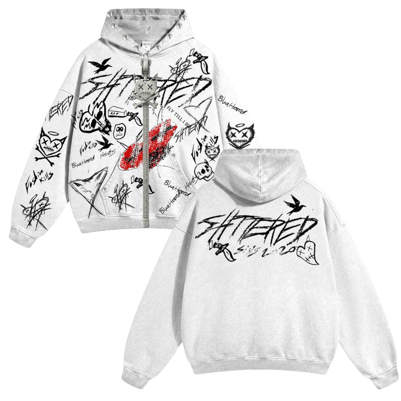 Shattered Hearts “Doodle” Gray Hoodie