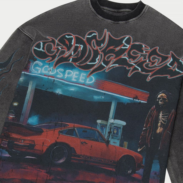 Godspeed “Pit Stop” Grey Wash Thermal L/S Tee