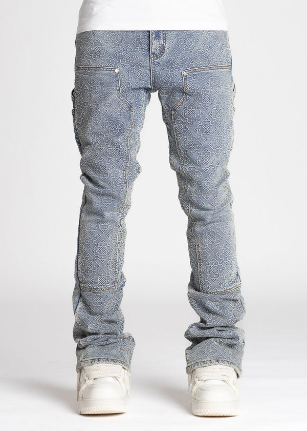 Guapi Vintage Blue Monogram Stacked Jeans