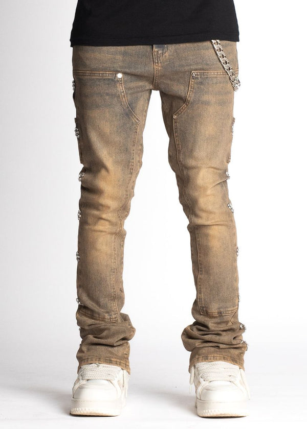 Guapi Copper Embellished Stacked Jeans