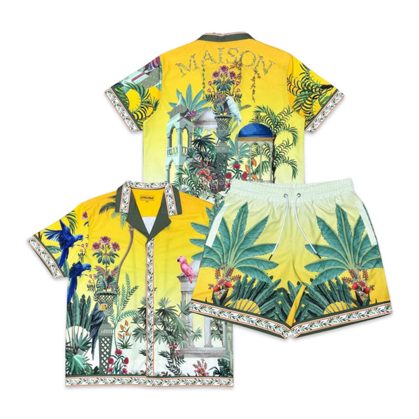 Civilized Yellow Palm Tree Hawaiian Short Set