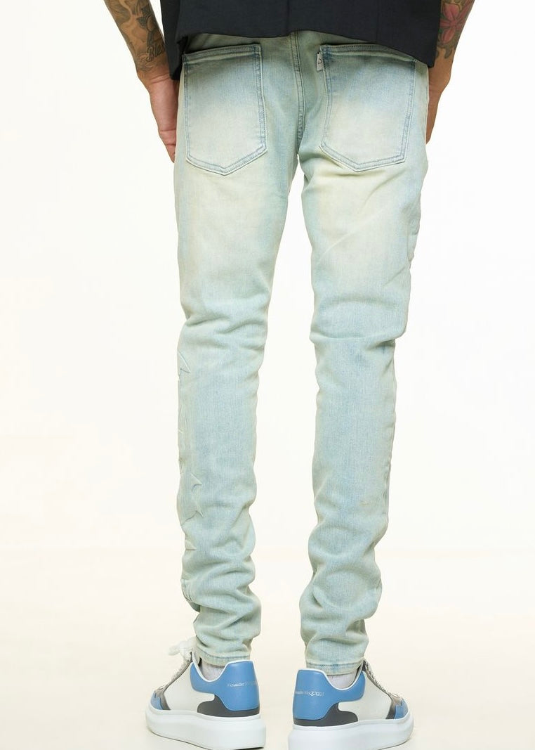 Pheelings “Love Is Pain” Blue Embossed Skinny Jeans