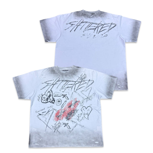 Shattered Hearts “Studded Doddle” White Tee