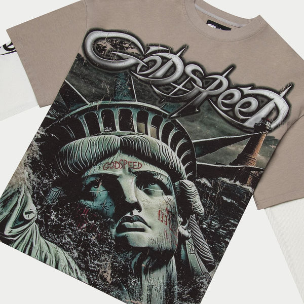 Godspeed “Sunken Liberty 2” Layered Stone Grey L/S Tee