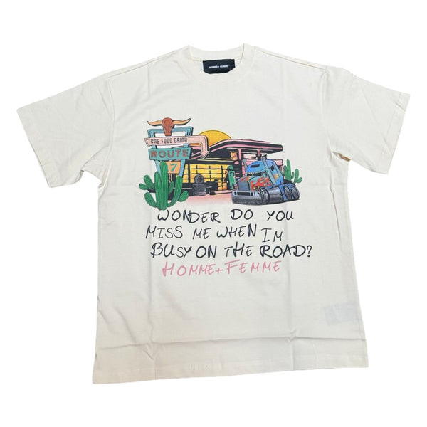 Homme Femme “Truck Stop” White Tee