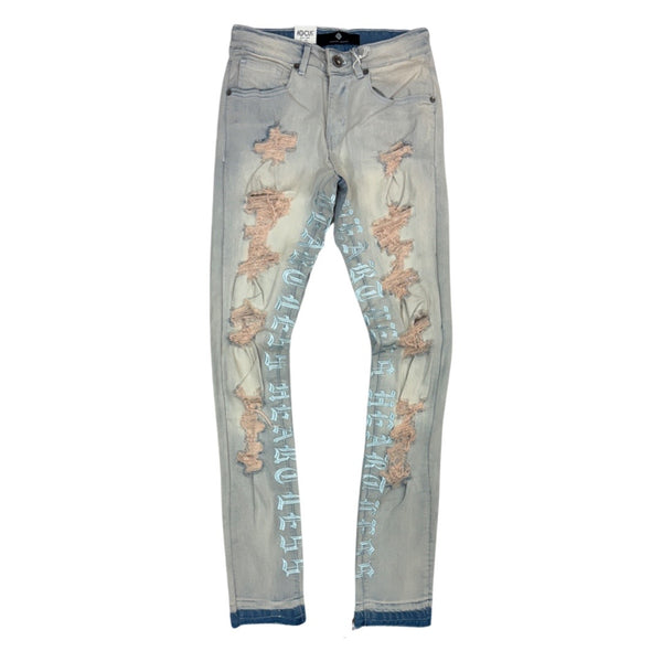 Focus Baby Blue Heartless Letter Jeans (3669)