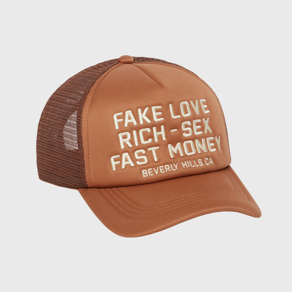 Homme Femme Fake Love Trucker Hat In Brown