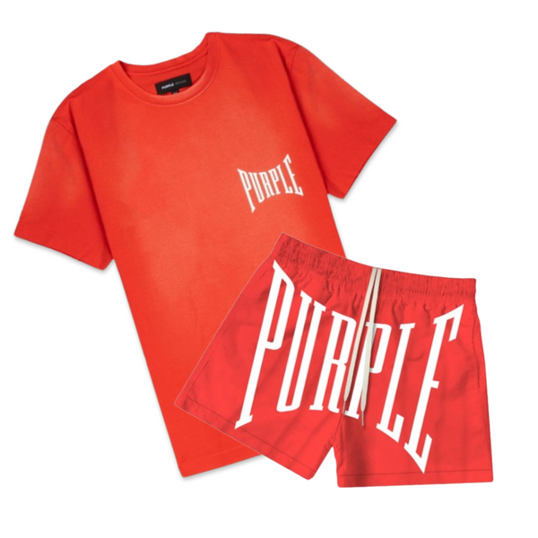 Purple Brand Red Nylon Short Set