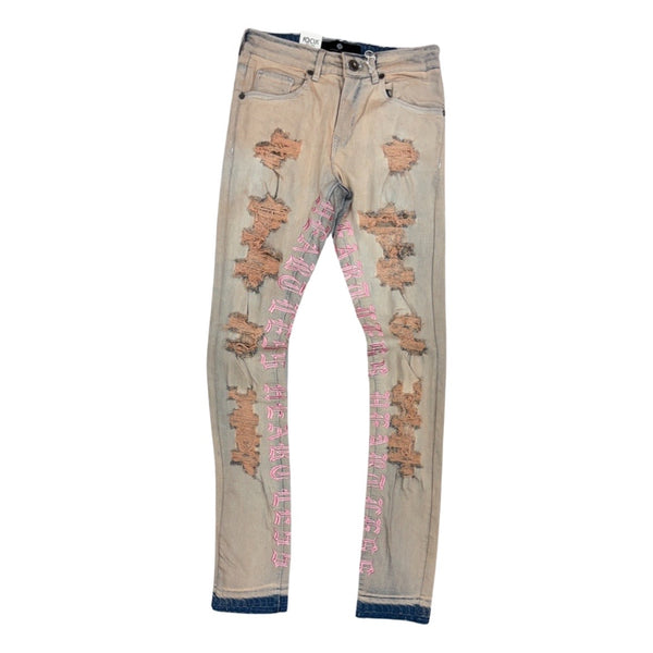Focus Pink Heartless Letter Jeans (3669)