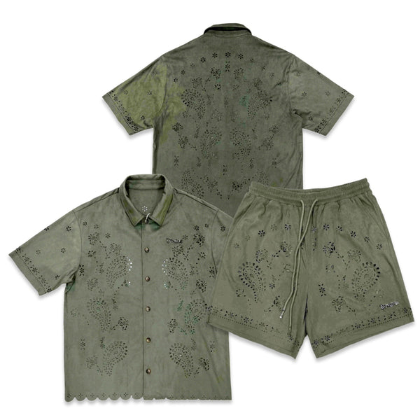 TRNCHS “Eisaba” Olive Button Up Short Set