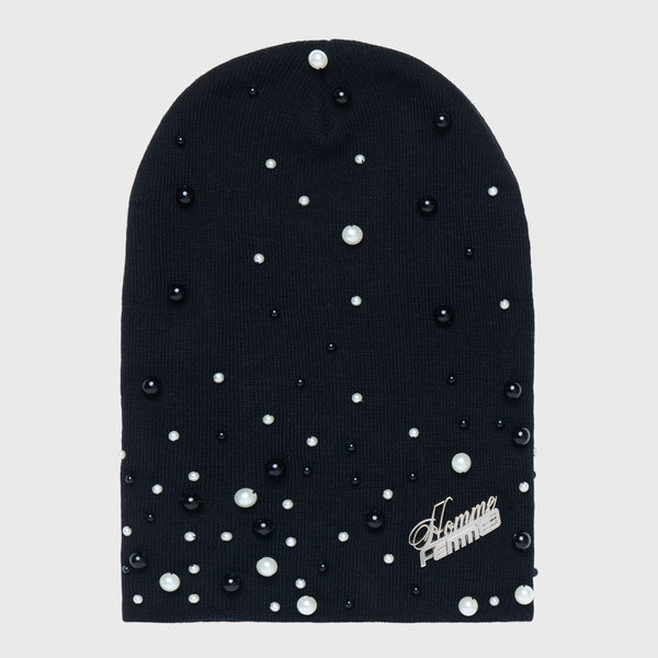 Homme Femme Pearl Beanie In Black