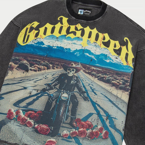 Godspeed “Long Lonely Road” Grey Wash Thermal L/S Tee