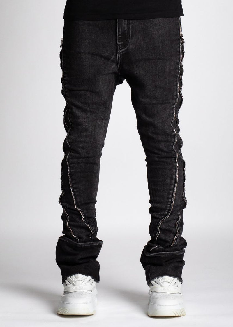 Guapi Iron Grey Zipper Stacked Jeans