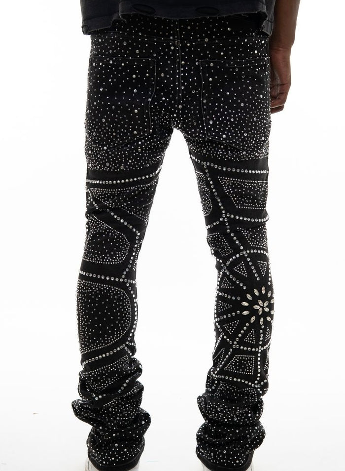 パンツ VICIOUS EMBELLISHED FLARE DENIM 30 Vicious “Embellished Rhinestone” Black Flare Jeans – Era Clothing