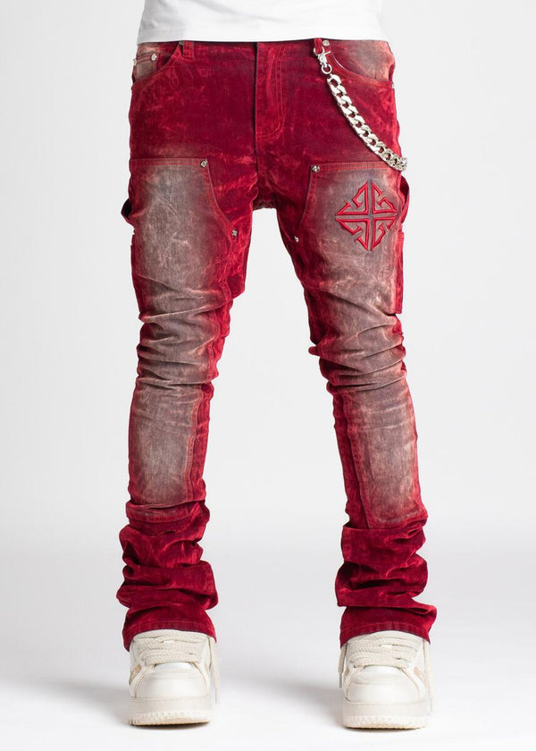 Guapi Velvet Red Carpenter Stacked Jeans