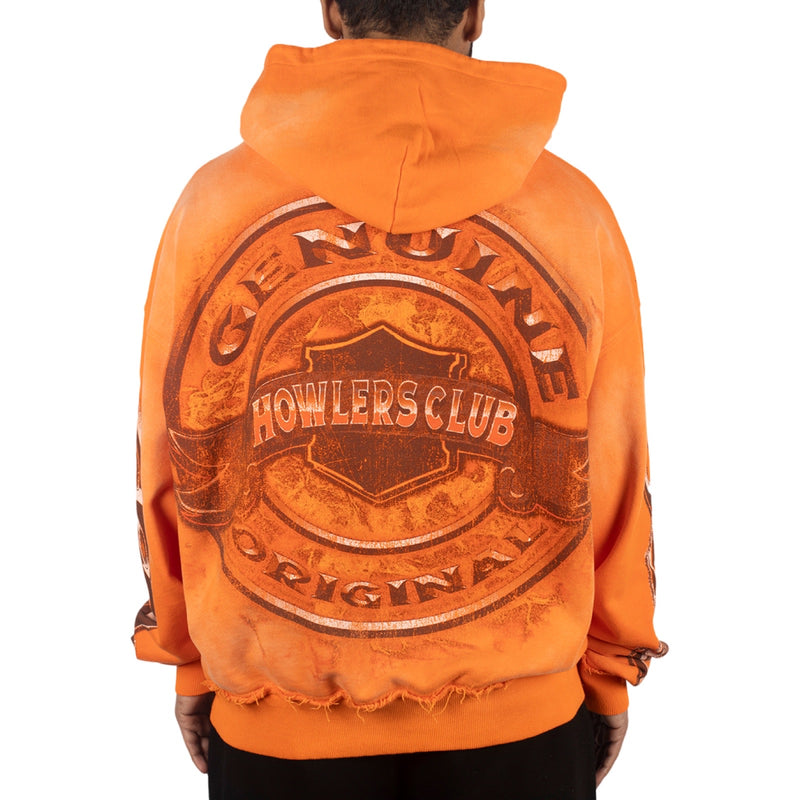 Howlers Club Wolf Skull Orange Zip Hoodie