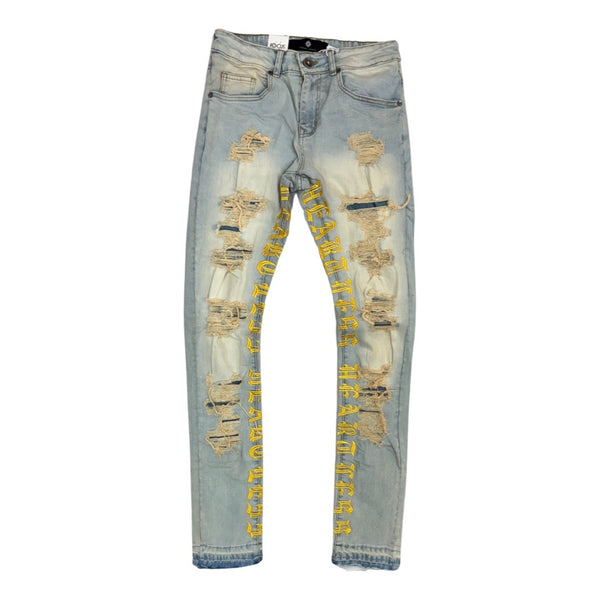 Focus Yellow Heartless Letter Jeans (3669)