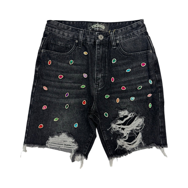 Vicious “Pearls” Black Wash Shorts