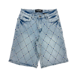 Vicious “Pearl Diamond” Stone Indigo Blue Shorts