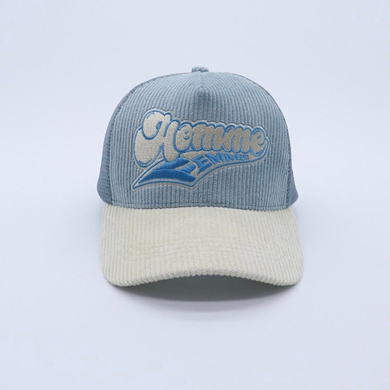 Homme Femme Wave Logo Corduroy Hat In Sky Blue/Cream