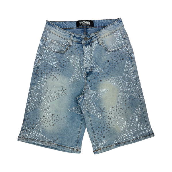 Vicious “Stars” Stones Indigo Blue Shorts