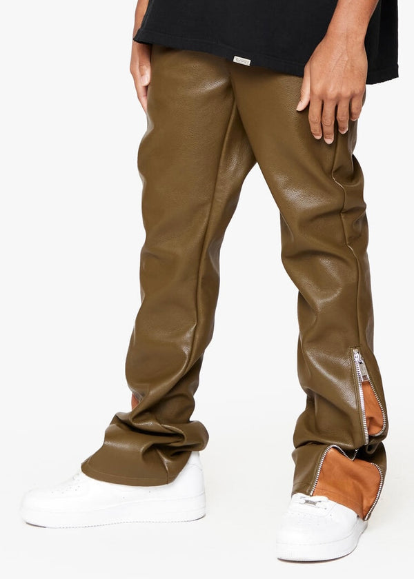 Valabasas “Cerniera” Leather Stacked Flare Jeans