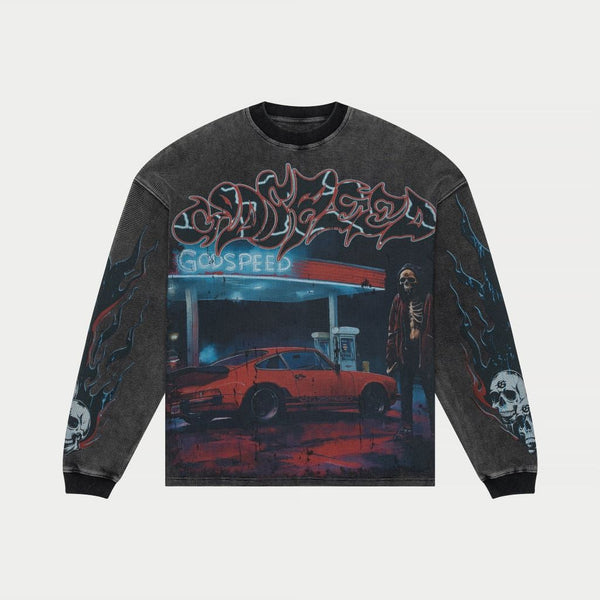 Godspeed “Pit Stop” Grey Wash Thermal L/S Tee