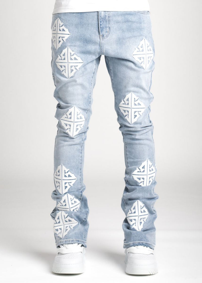 Guapi Aqua Blue Icon Stacked Jeans