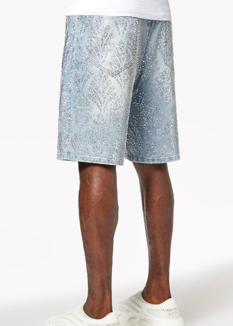 Guapi Aqua Blue Embellished Denim Shorts