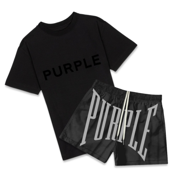 Purple Brand Black Nylon Short Set