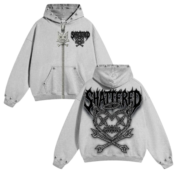 Shattered Hearts “Head” Gray Hoodie