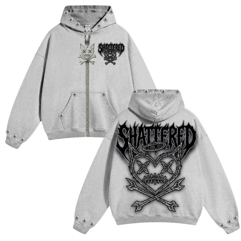 Shattered Hearts “Head” Gray Hoodie