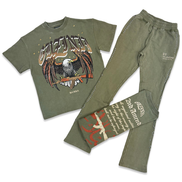 Gunzinii Eagle Olive T-shirt Flare Set