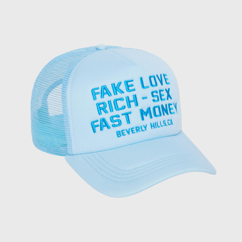 Homme Femme “Fake Love” Trucker Hat In Baby Blue